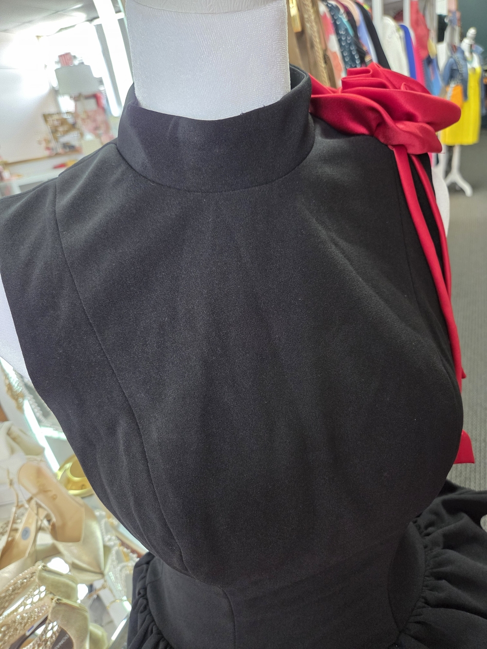 Sleeveless Black & RED  Prom Dress with Ruffle Skirt - Picture 5 of 7